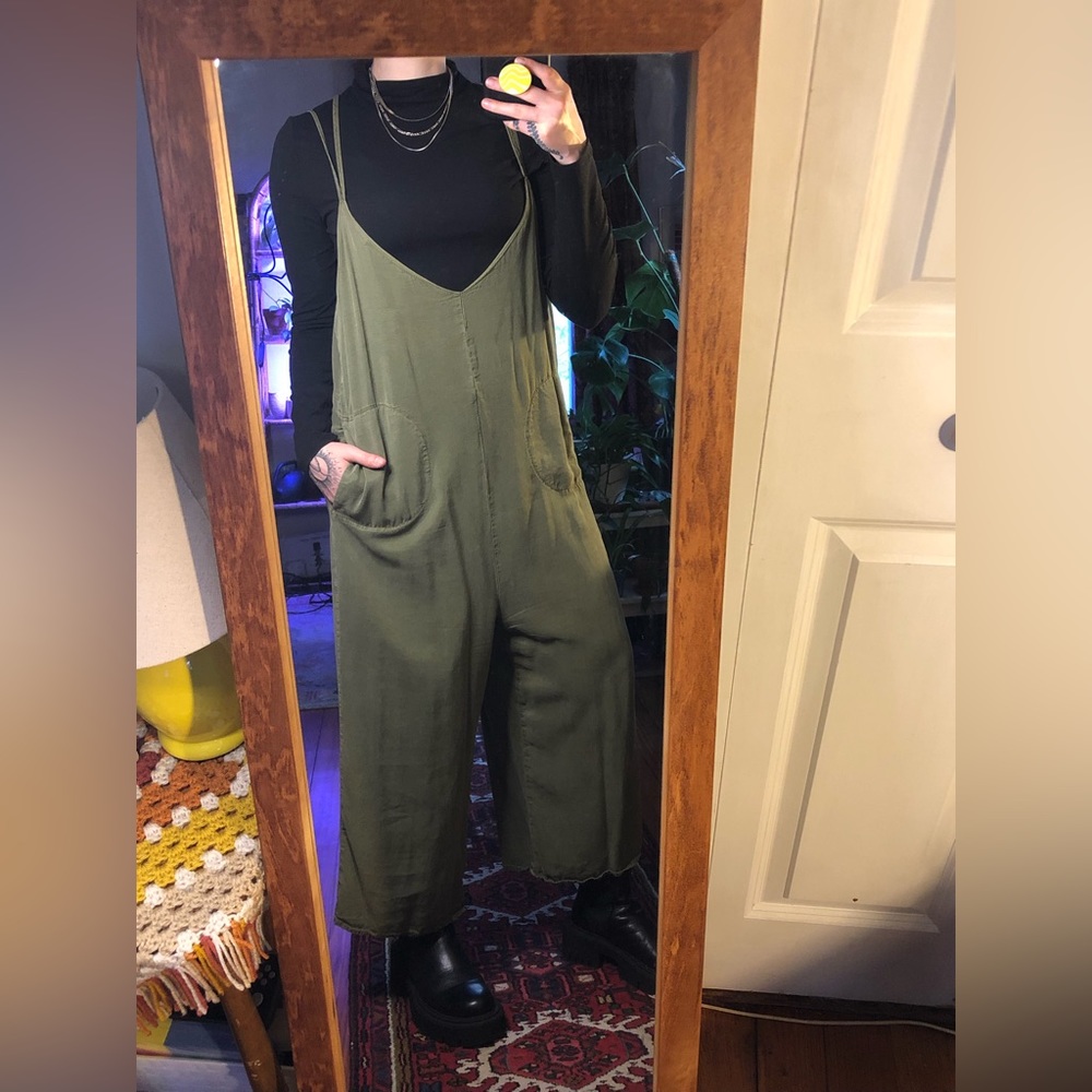 Free People Olive Green Wide Leg Jumpsuit